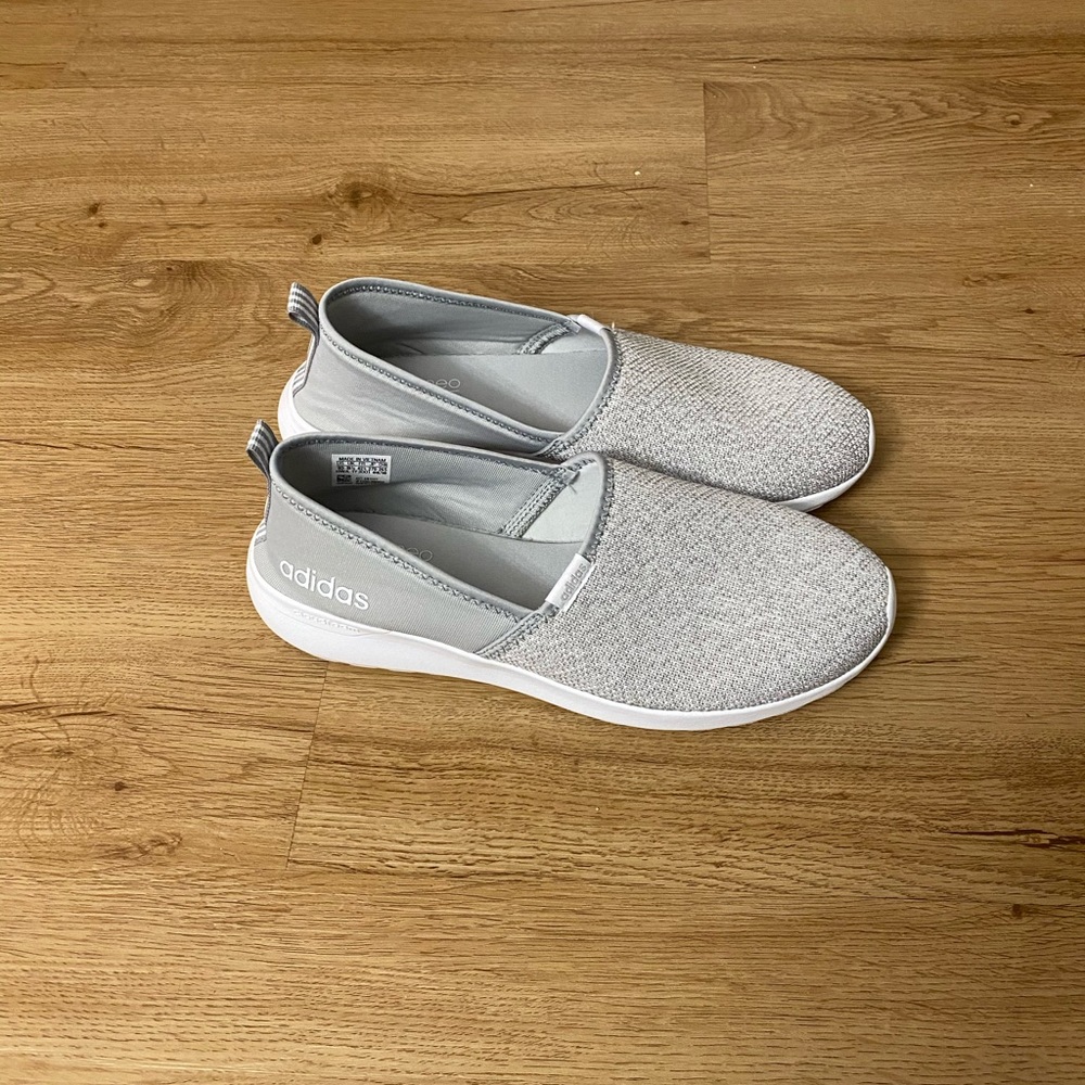 adidas Women’s Slip-On Knit Sneakers in Light Gray and White